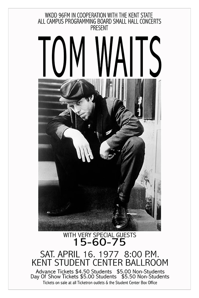 Tom Waits 1977 Kent State Concert Poster - Raw Sugar Art Studio