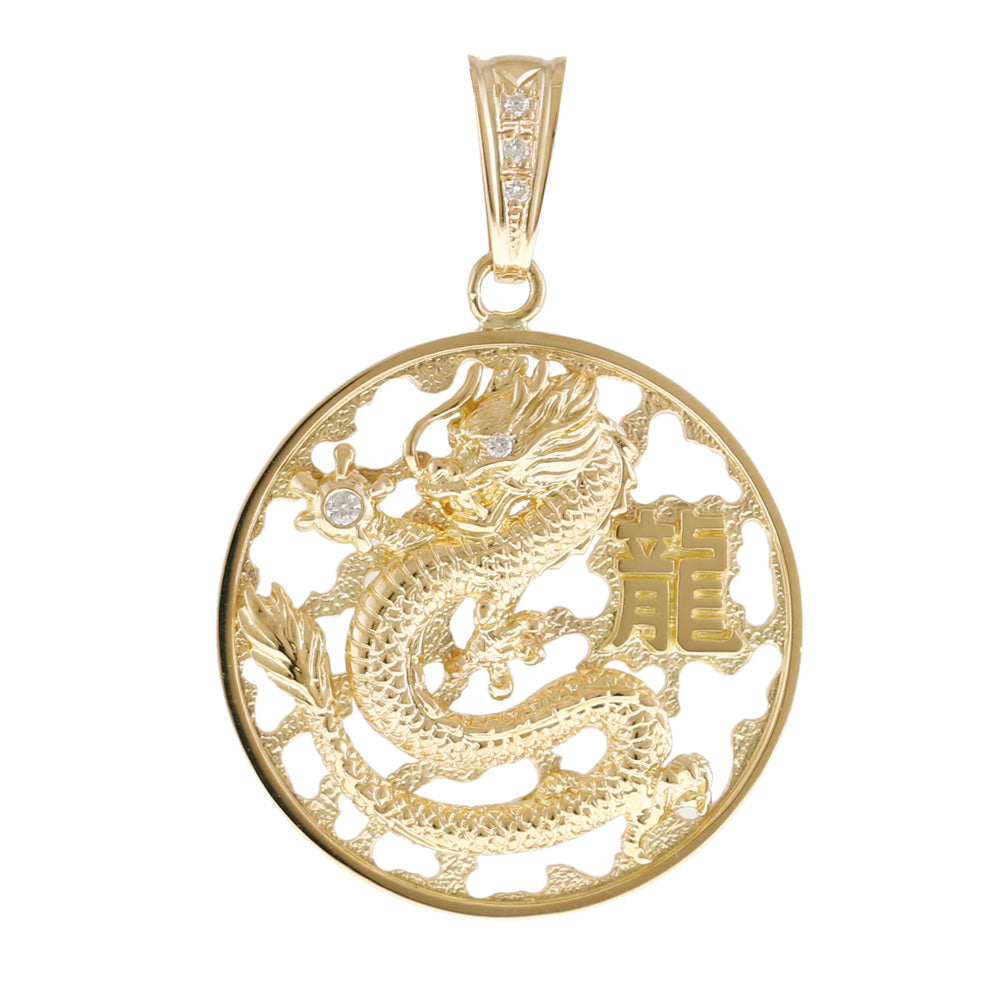 Dragon Zodiac Pendant 18K Yellow Gold Diamond 0.09ct Unisex New