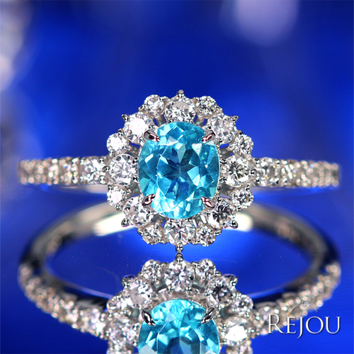 ネオンブルーアパタイト 0.6ct ダイヤモンド 約0.3ct プラチナ リング