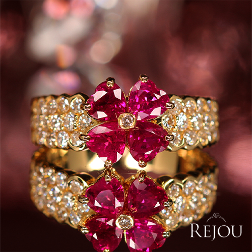 ハートシェイプルビー 2.0ct ダイヤモンド 0.8ct イエローゴールド