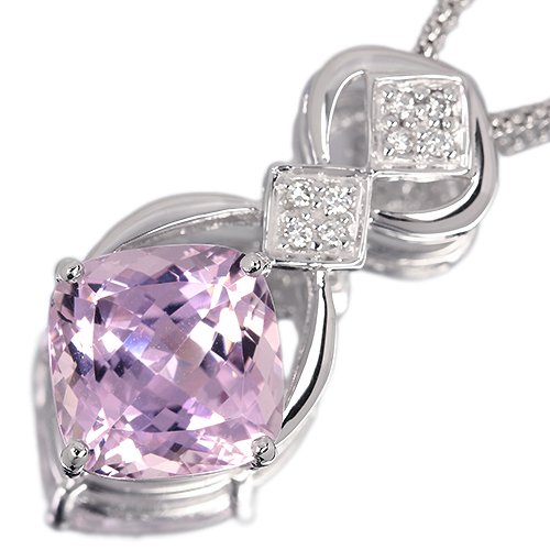 クンツァイト 約10ct ダイヤモンド ホワイトゴールド ネックレス【品質