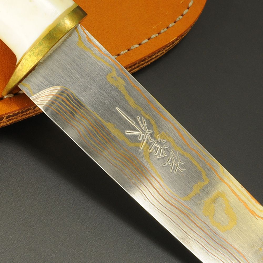 佐治武士 カスタムナイフ ストレートハンター 有色ダマスカス