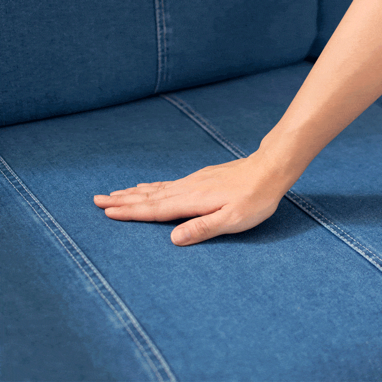 2人掛けソファ デニム生地 木製 アイアン 肘掛け 幅138cm ブルー 91188