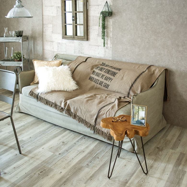 ブランケット コットン インド綿 ロゴ 180×130cm 長方形 ベージュ