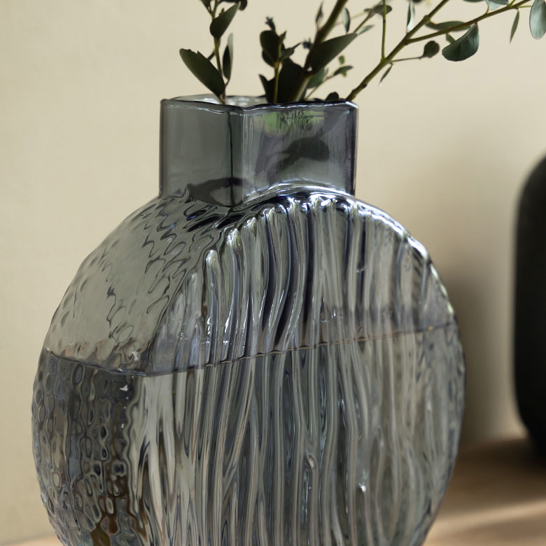 フラワーベース ガラス クリアグレー グレー ラウンド 大きい 大型