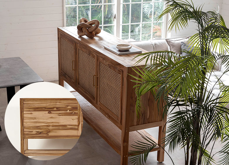 バリ島のサーフコテージにあるような天然チーク無垢材×ラタンメッシュ