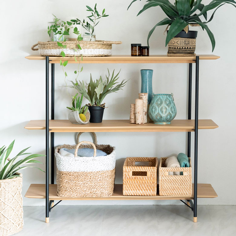 シェルフ 棚 3段 木製 スチール ナチュラル ブラウン W 108 × D 41