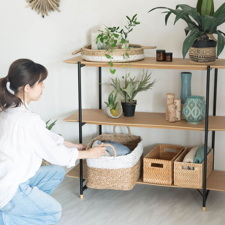 シェルフ 棚 3段 木製 スチール ナチュラル ブラウン W 108 × D 41