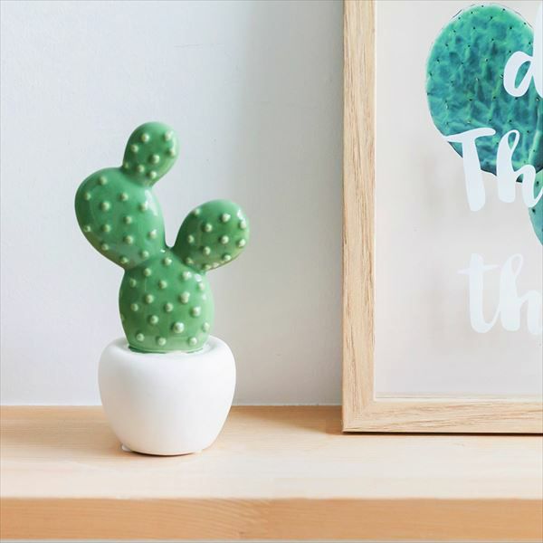 サボテン型のセラミック製オブジェ[ウチワサボテン](66070)【生活雑貨