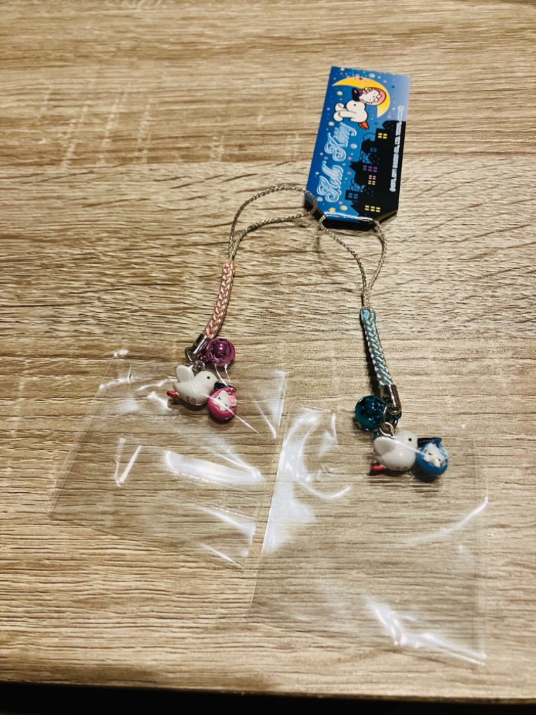 ハローキティ こうのとりキティ 根付けストラップ ピンク＆ブルー