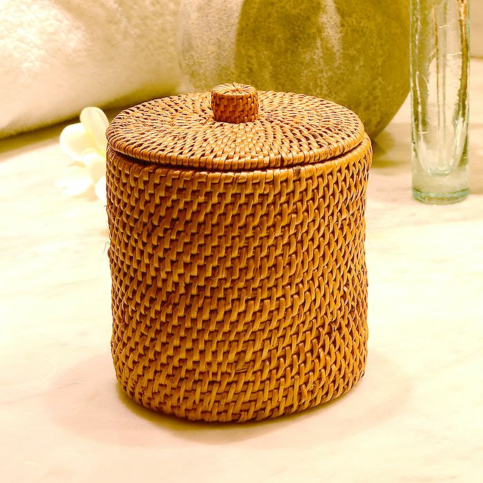 フタにつまみの付いたアタ製筒型 アジアン スタンドケース 小物入れ