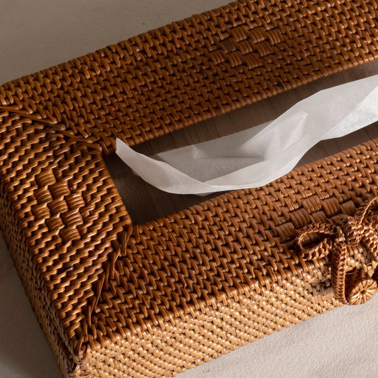 リボンストラップのアタ製 アジアン ティッシュケースカバー