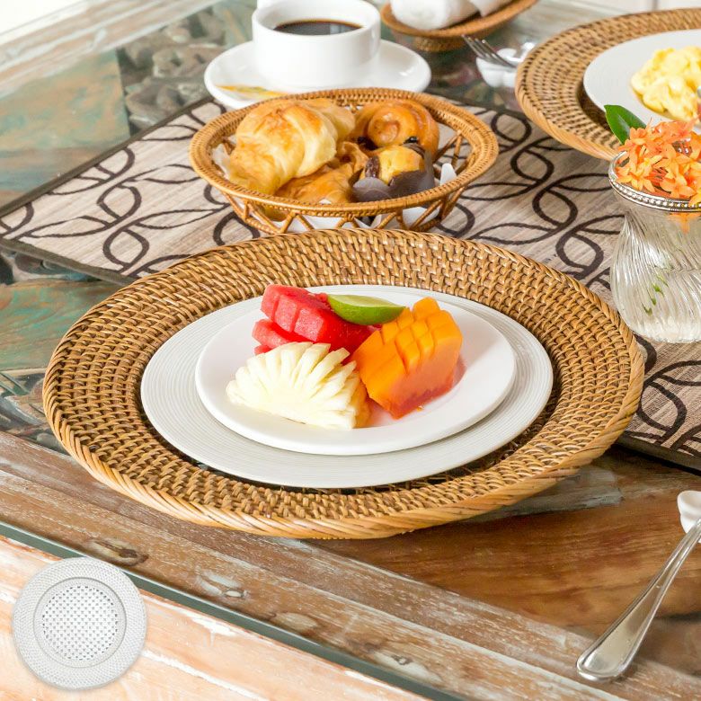 プレートトレイ アンダープレート プレート トレイ ラタン 籐 ホワイト
