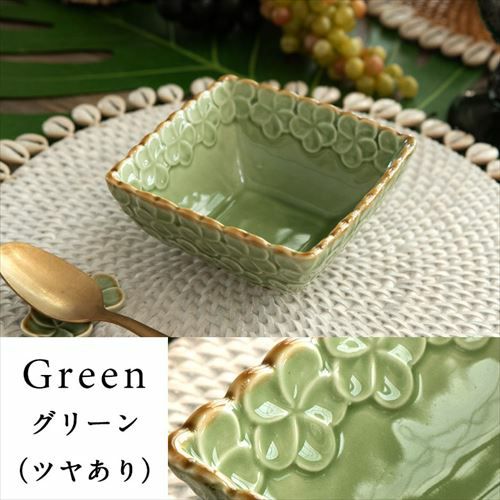 角鉢 プルメリアモチーフ Sサイズ 12cm角 ホワイト 陶器製 [pl8-66825