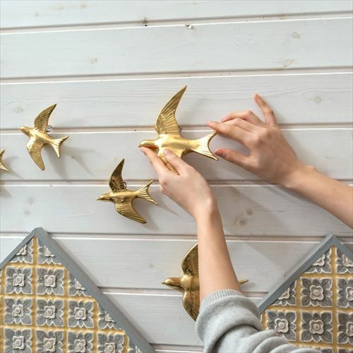 壁飾り バード 鳥 ゴールド 立体 背面フック付き Lサイズ 幅14cm