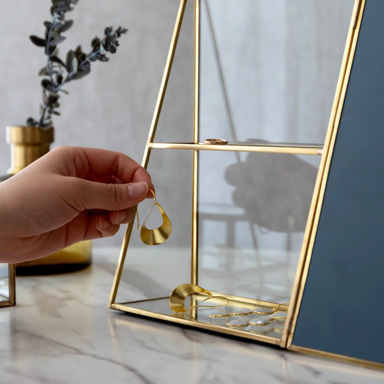 ジュエリーケース アクセサリー ジュエリー 収納 ガラス 真鍮 ミラー