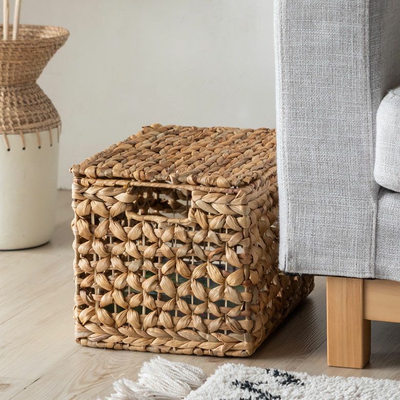 かご バスケット ふた付き 持ち手 ウォーターヒヤシンス 深型 Mサイズ