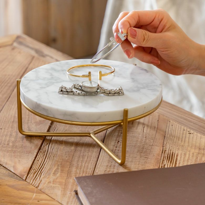 デコレーショントレイ ディスプレイスタンド 大理石 丸型 円形 約 W 20