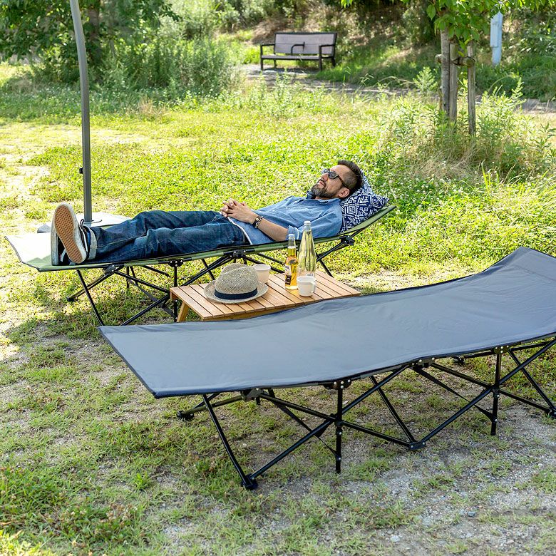 折りたたみ式 キャンピングベッド コット ハイコット グリーン グレー