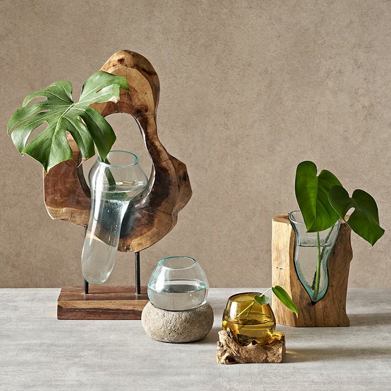 プランターオブジェ ストーン 石 ガラス オブジェ 約 W 15cm D 12cm H