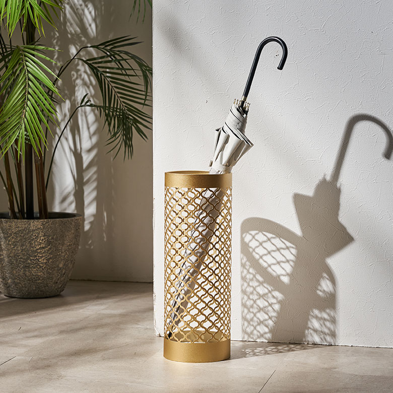 傘立て アンブレラスタンド 陶器製 ホワイト x ゴールド モダン アート