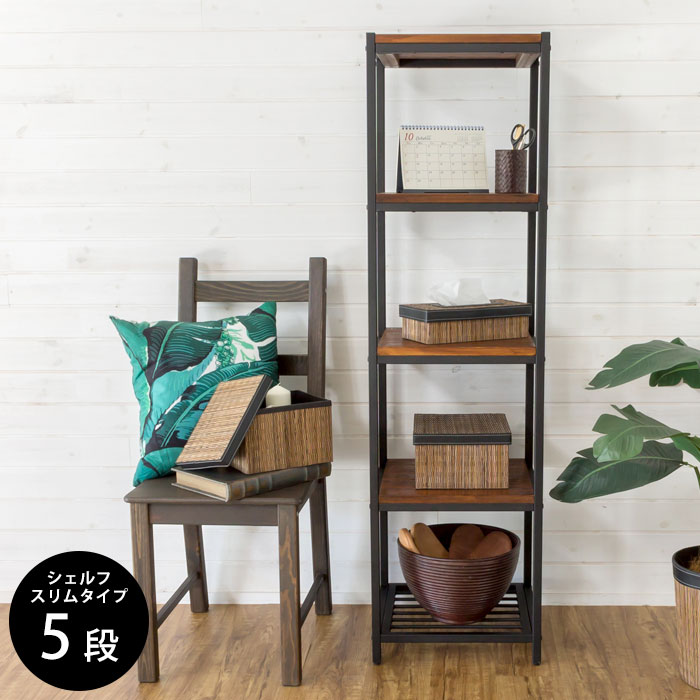 送料無料】アイアンフレームの5段シェルフ スリムタイプ(63030) タバス