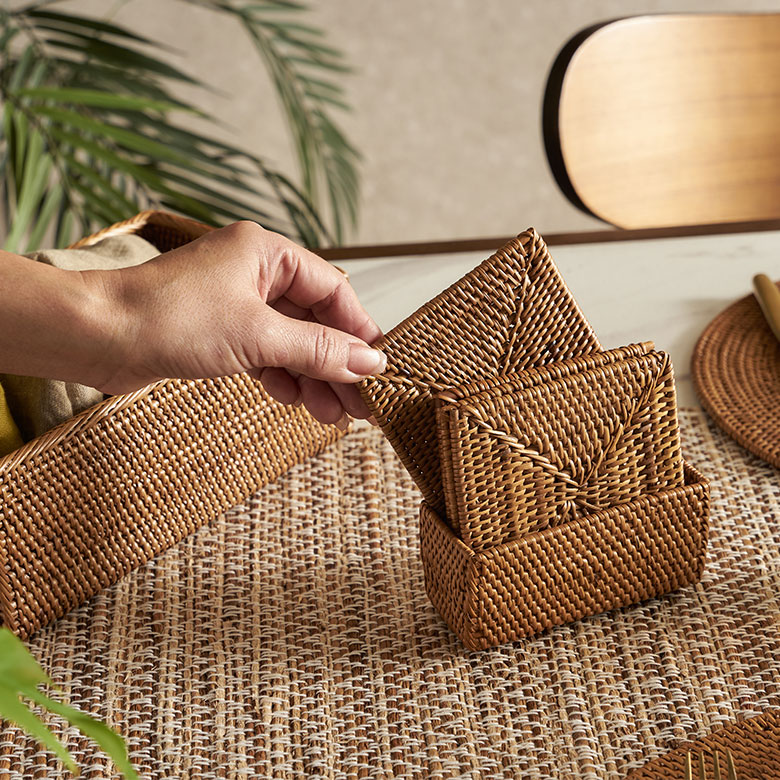 アタ製コースター6枚セット[四角形][収納ケース付き][2517]【正方形