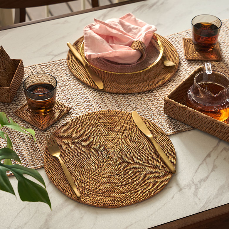 アタ製 アジアン ランチョンマット直径約30cm 円形タイプ 丸い 円形