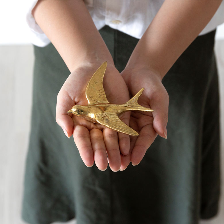 壁飾り バード 鳥 ゴールド 立体 背面フック付き Sサイズ 幅10cm