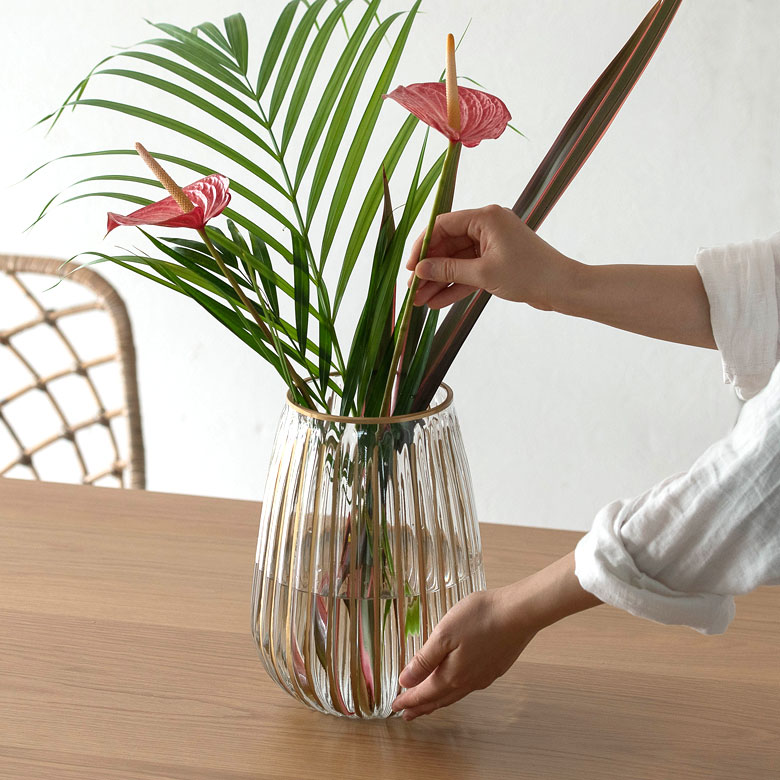 フラワーベース クリア ガラス 花瓶 Mサイズ 約 W 19cm D 19cm H 27cm