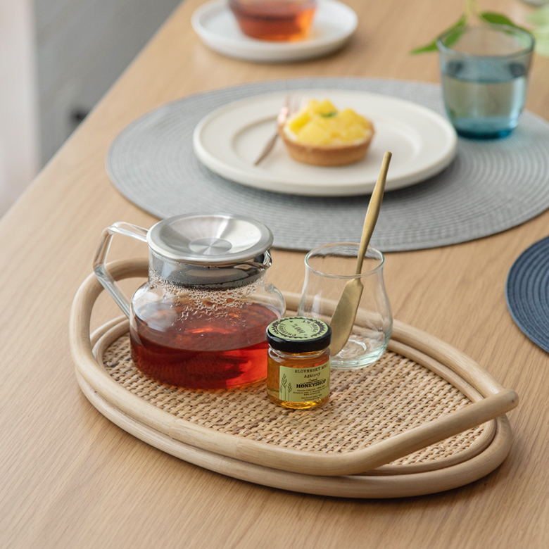 お盆 トレー Sサイズ 小さい オーバル ラタン 籐 約 W 35.5cm D 23.5cm