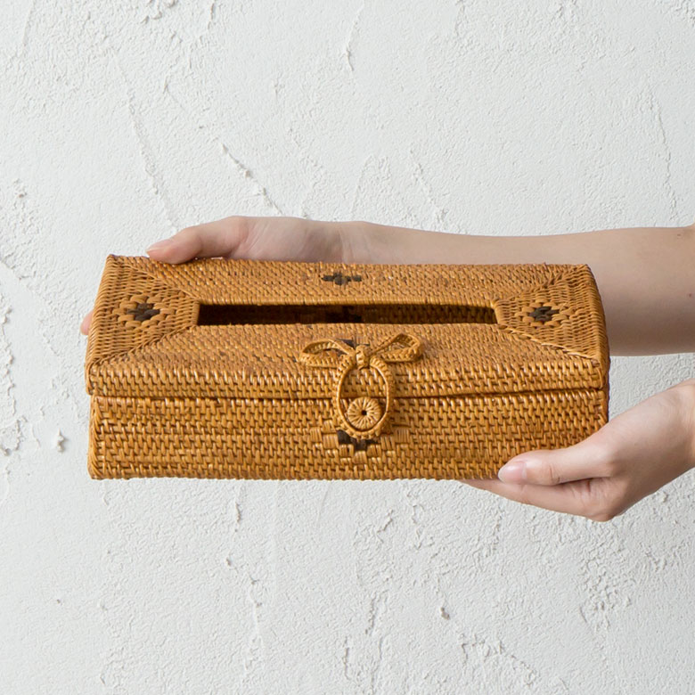 リボンストラップのアタ製 アジアン ティッシュケースカバー