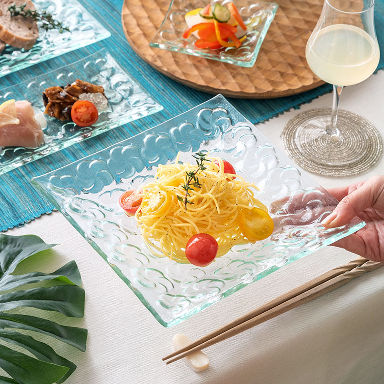 ガラスプレート プレート スクエア Lサイズ 約 W 19.5cm D 19.5cm H