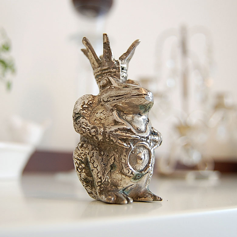 アジアンオブジェ[カエルの王様Sサイズ][9503]【かえる 蛙 王冠 真鍮製