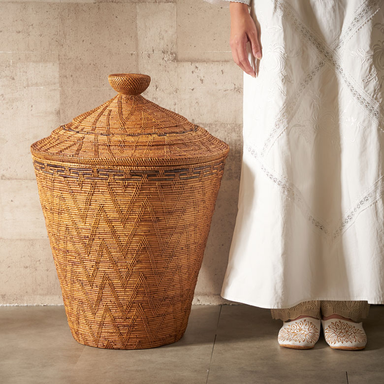 バスケット ふた付き ポットタイプ Lサイズ 壺型 アタ 約 W 48.5cm D