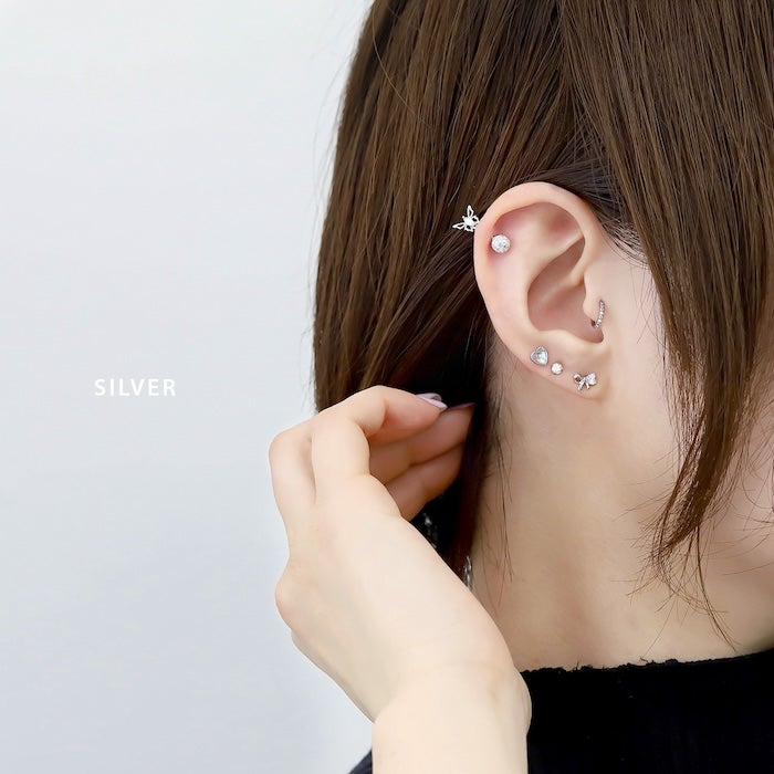 CZハートジュエルリボンピアス｜ボディピアス凛【公式】