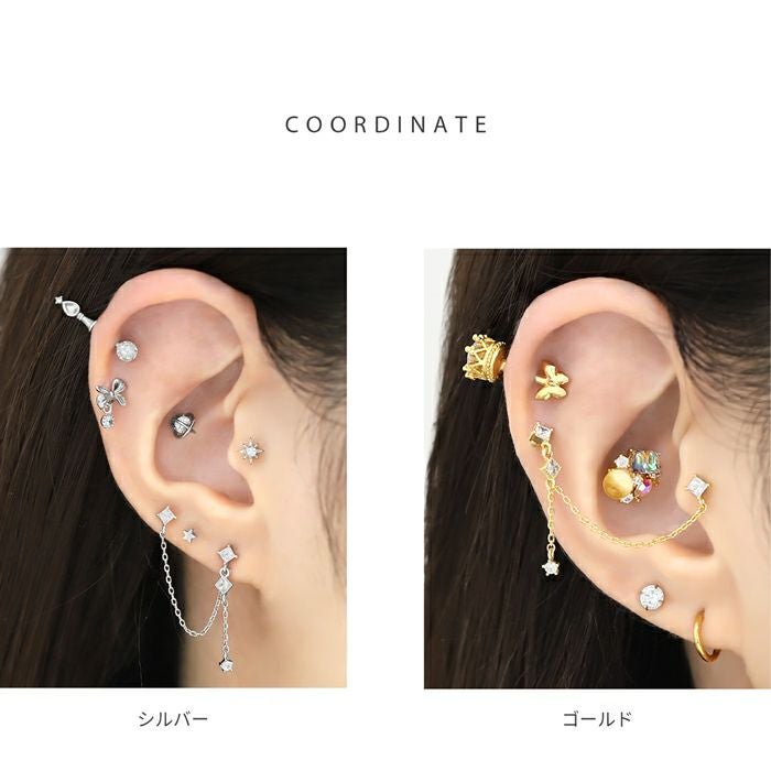 16G 軟骨ピアス チェーンピアス ジュエル キュービックジルコニア