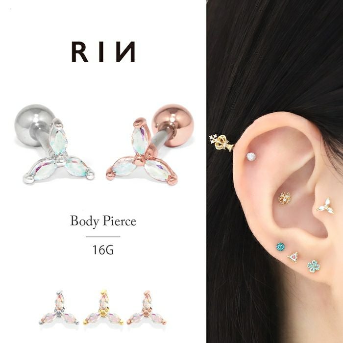 16G 軟骨ピアス ジュエル トリニティ 六花 雪 六星 キュービック