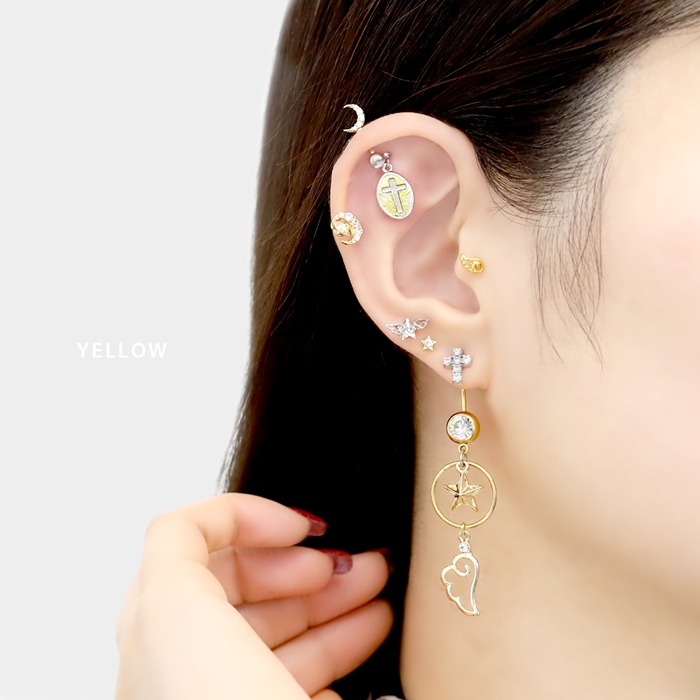 16G 14G 軟骨ピアス 十字架 メダル クロス スタイリッシュ ボディ