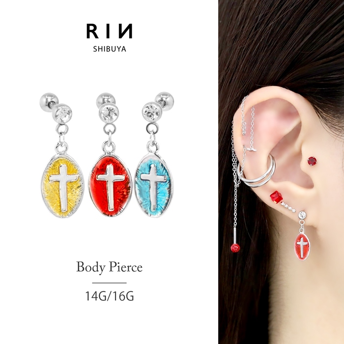 16G 14G 軟骨ピアス 十字架 メダル クロス スタイリッシュ ボディ