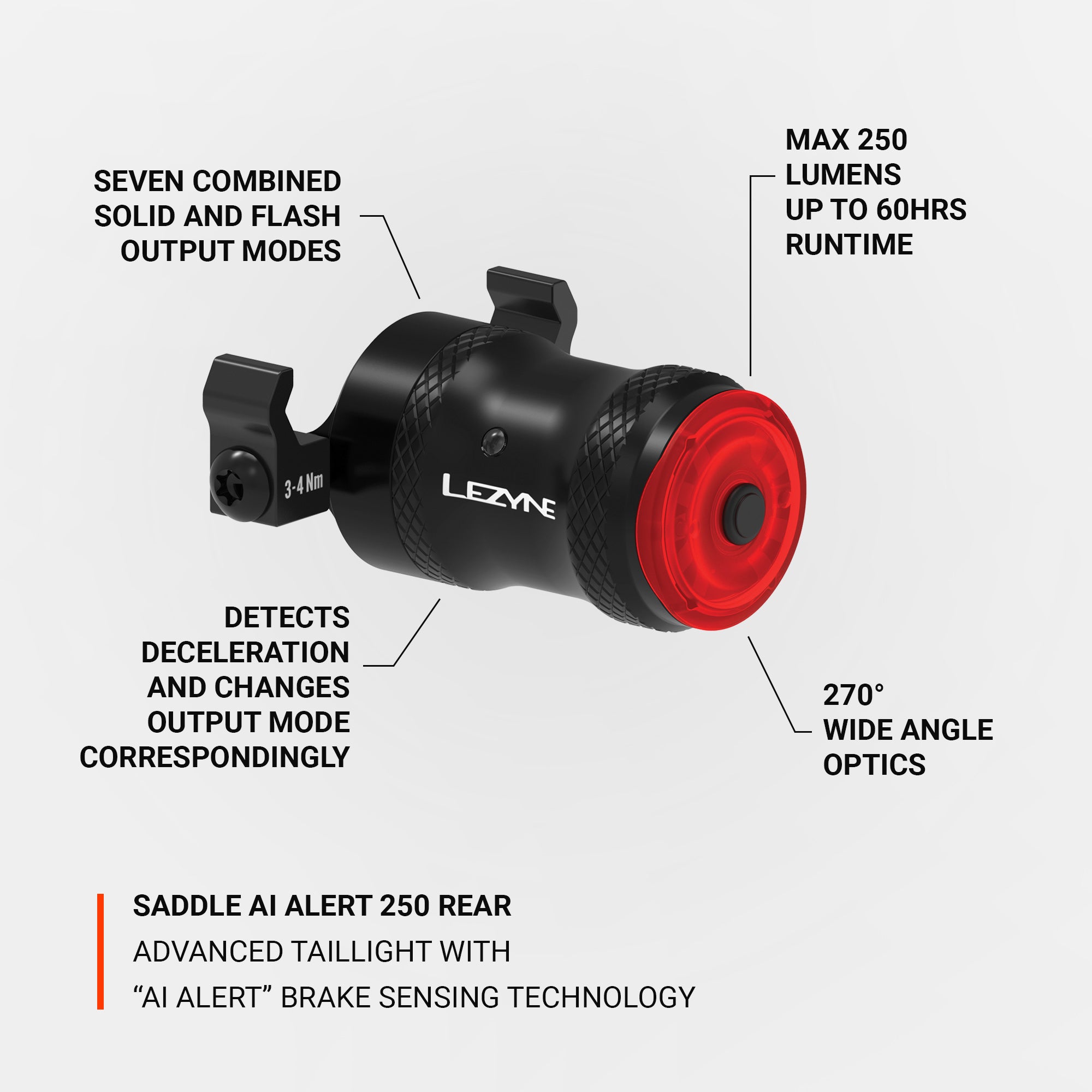 LEZYNE SADDLE Ai ALERT 250 | LED REAR BIKE LIGHT