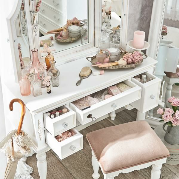 直送】アンティーク風ドレッサー＆スツール/Soleil(ソレイユ