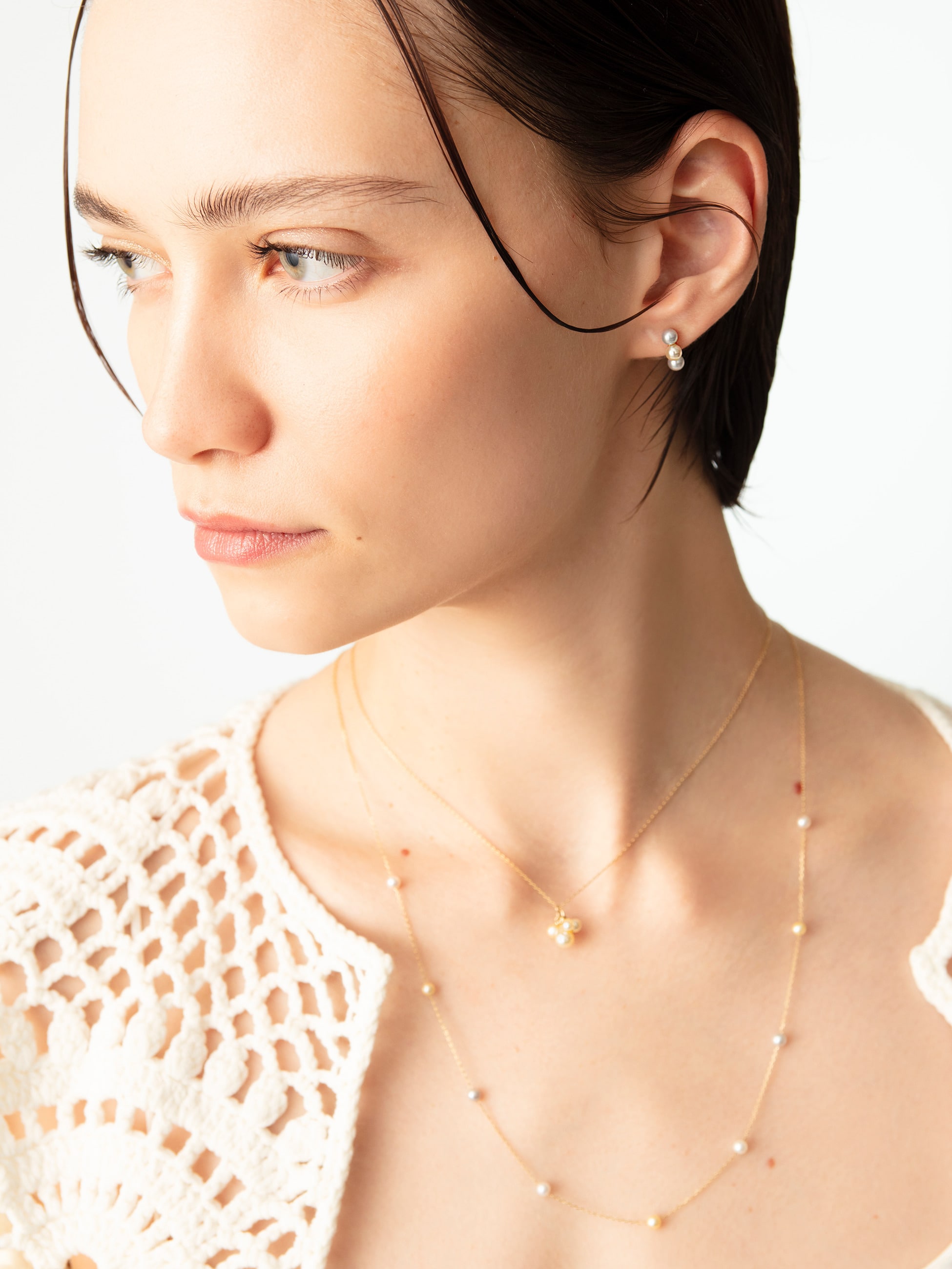 グレー＆ゴールド スリー アコヤパール ピアス｜MIZUKI(ミズキ)｜Ron