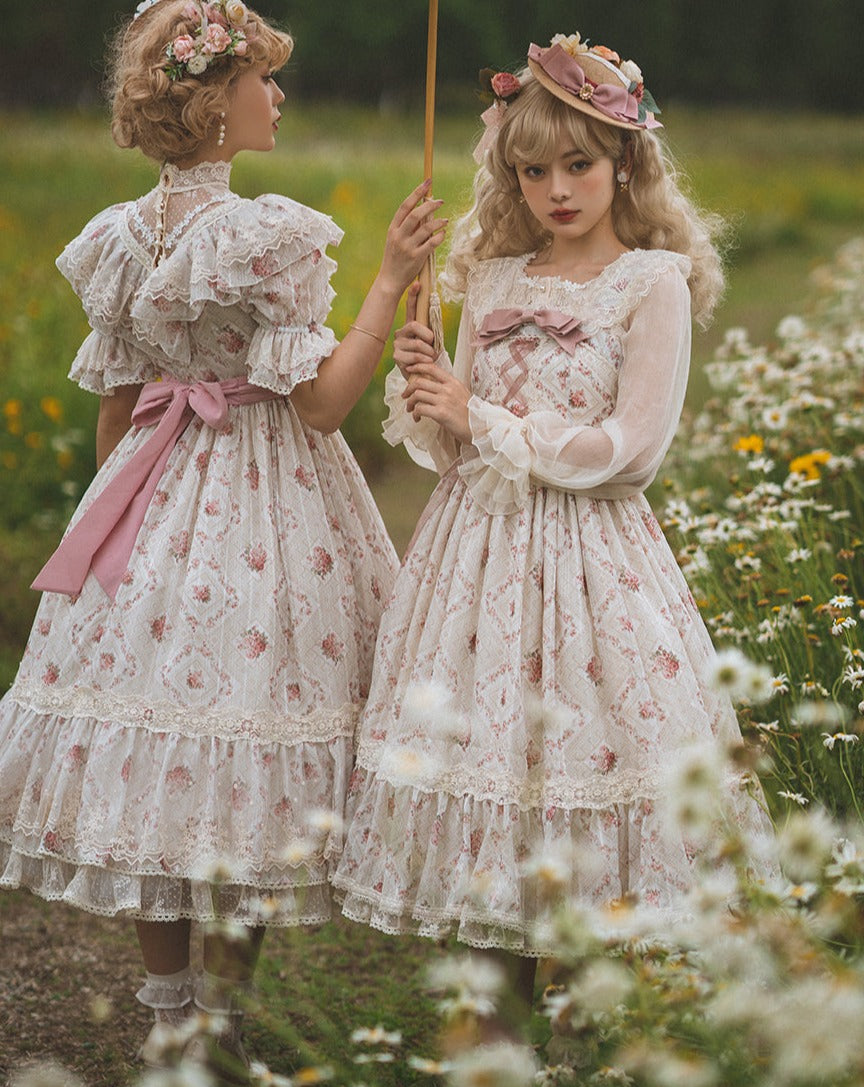 予約販売】エドワード朝エレガント 薔薇プリントのジャンパースカート