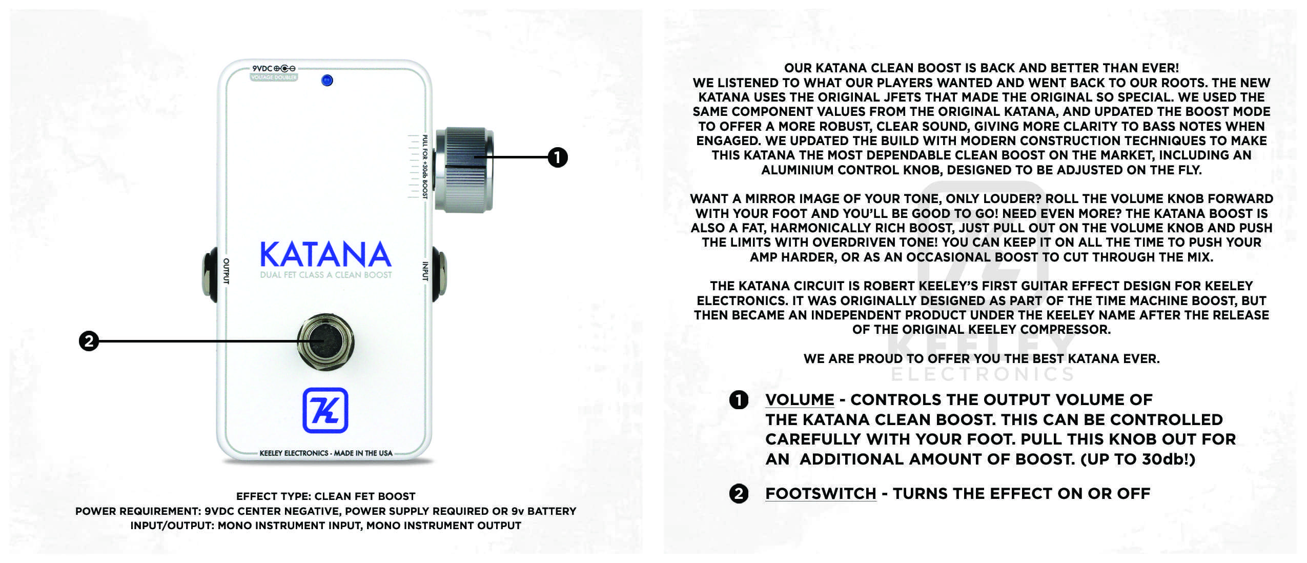 Katana Clean Boost Throwback White Edition - Keeley Electronics