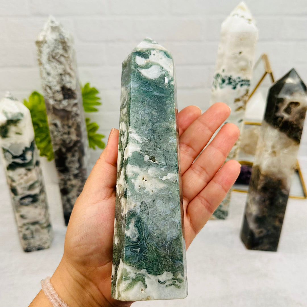 Moss Agate Tower Crystal Point - By Weight - – Rock Paradise