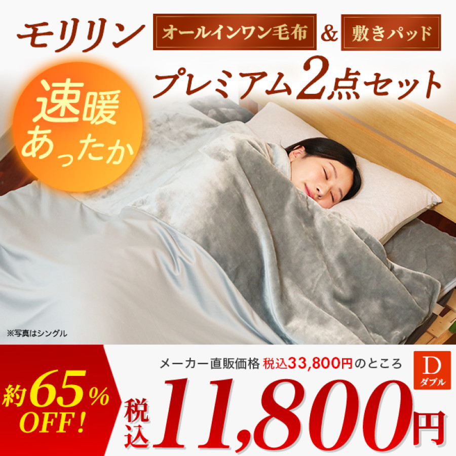 モリリン 速暖あったかオールインワン毛布＆敷きパッド プレミアム2点
