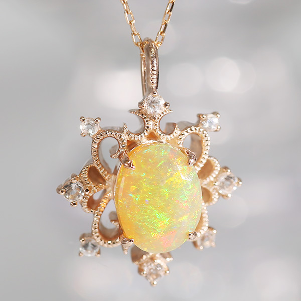 限定1本 K10PG エチオピアオパール ホワイトトパーズ ペンダント