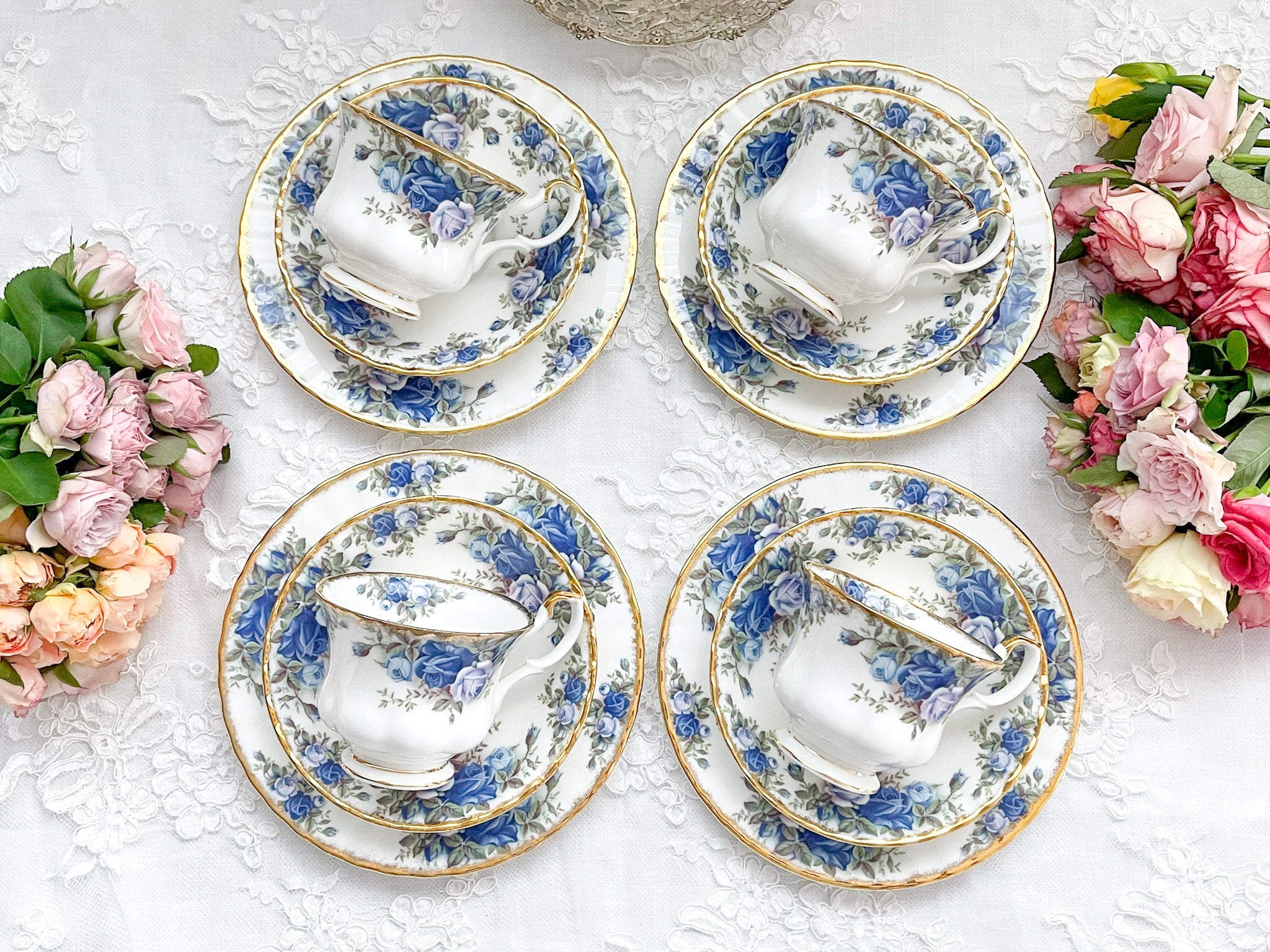 ロイヤルアルバート ムーンライトローズ ブルーローズのティートリオ