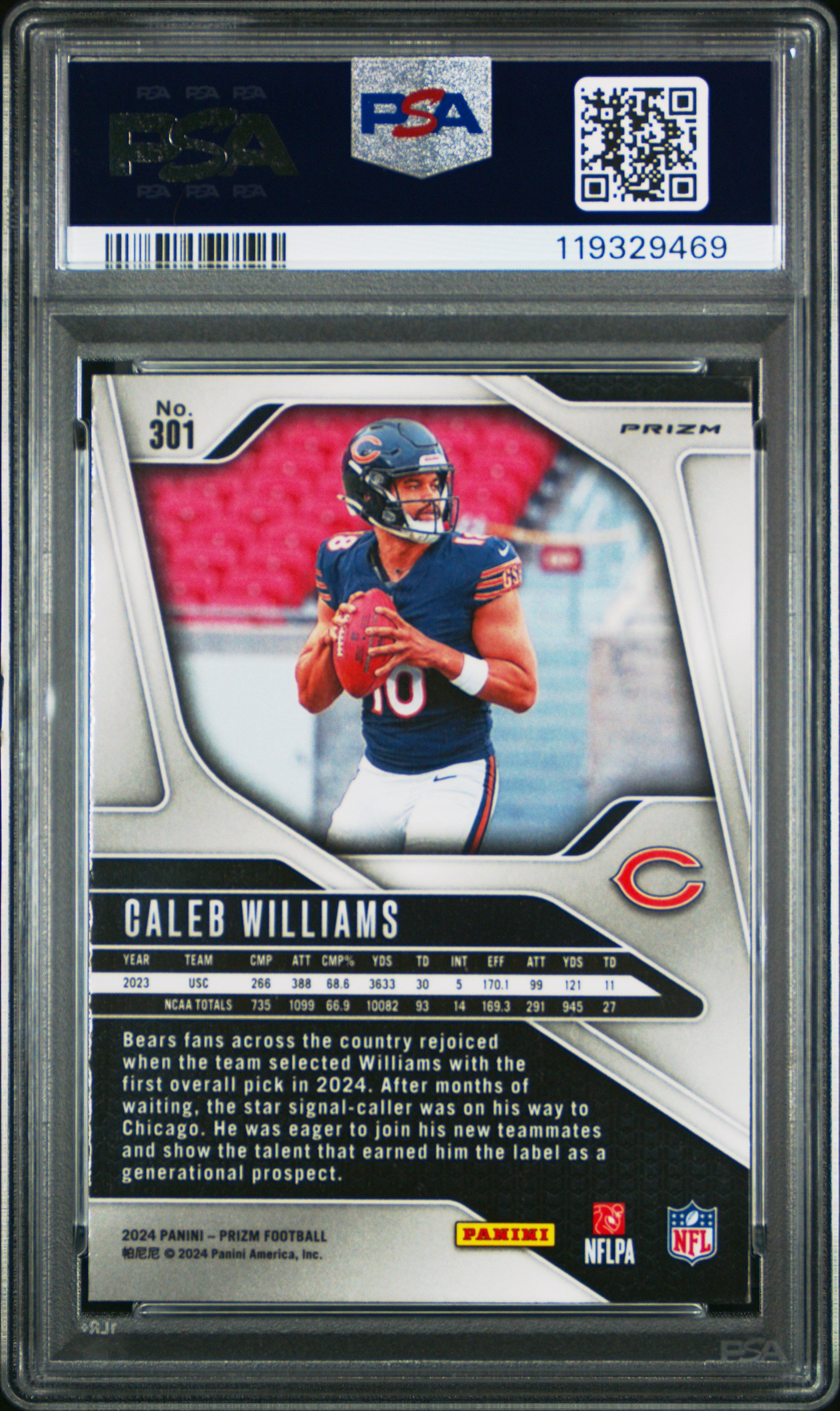 2024 Prizm Green Wave Caleb Williams #301 PSA 9 Rookie QB Card